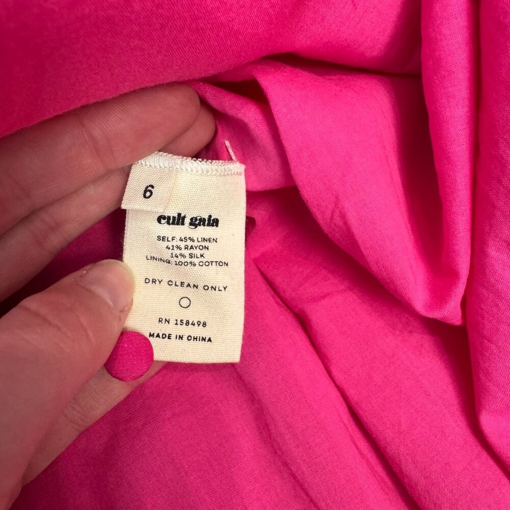 Cult Gaia Simona dress bright pink linen blend off shoulder puff sleeve sz 6 P17 - Picture 12 of 16